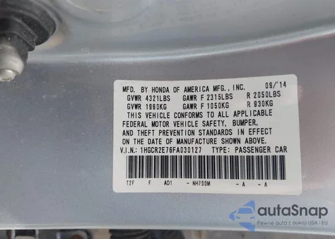 2015 Honda Accord Ex from USA, damaged, VIN 1HGCR2E76FA030127